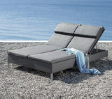 Cane-Line Denmark Chaise Lounge Cane-Rest Sunbed, Double, incl. Grey Cane-line Natté Cushion Set (8511)