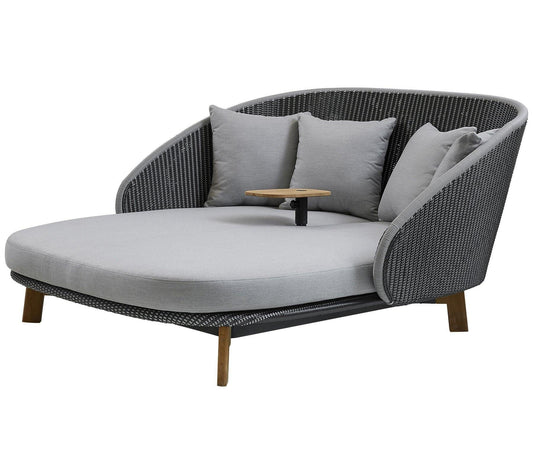 Cane-Line Denmark Day Bed Cane-line Weave Grey/Light Grey / None Cane-Line Peacock Daybed w/teak legs, w/Table, incl. Cushions, Cane-line Weave (5561)