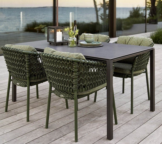 Cane-Line Denmark Outdoor Dining Set [Premium] Cane-Line - Pure Dining Table 60 x 35 inches | Ocean Woven Rope Dining Chair  | 5 Piece Dining Set (5080)