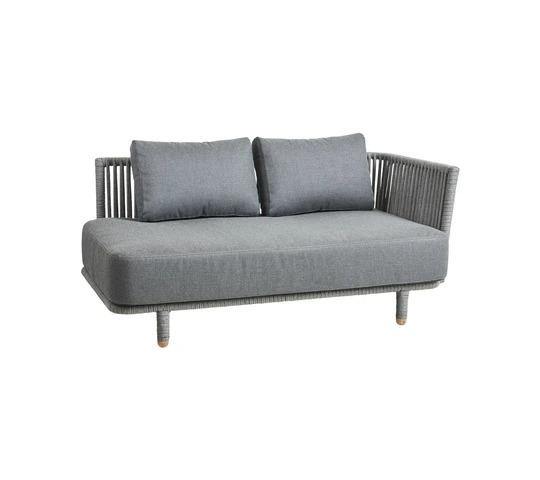 Cane-Line Denmark Outdoor Sofa Moments 2-seater sofa, left module, incl. Grey cushion set, Cane-line AirTouch