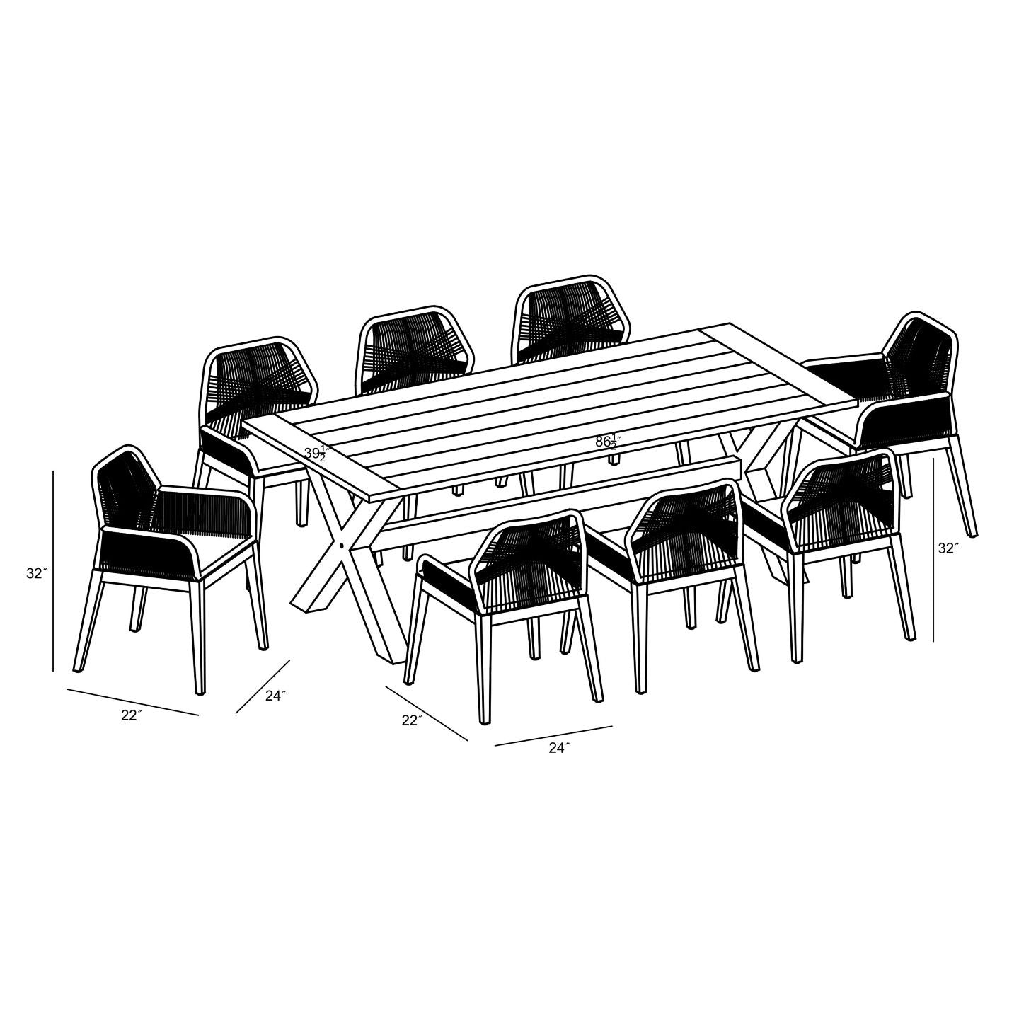 Harmonia Living - Carl Fields 8 Seat Reclaimed Teak and Rope Dining Set | CARL-TK-SET573