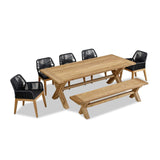 Harmonia Living - Carl Fields 8 Seat Reclaimed Teak and Rope Dining Set w/ Bench | CARL-TK-SET580