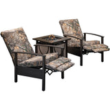 Hanover - Cedar Ranch 3-Piece Fire Table Dining Set With 2 Camo Recliners and Sling Fire Pit - Camouflage/Dark Brown - CDRNCH3PCFP-CMO