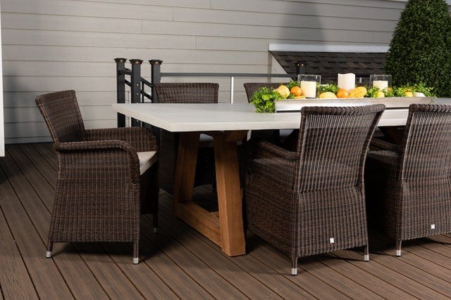 CO9 Design -  9 Piece Outdoor Dining Set - Bayridge 118" Grey Rustic Dining Table Without Umbrella Hole | SV15BRCUSSV15BR-2 & BA118GNU