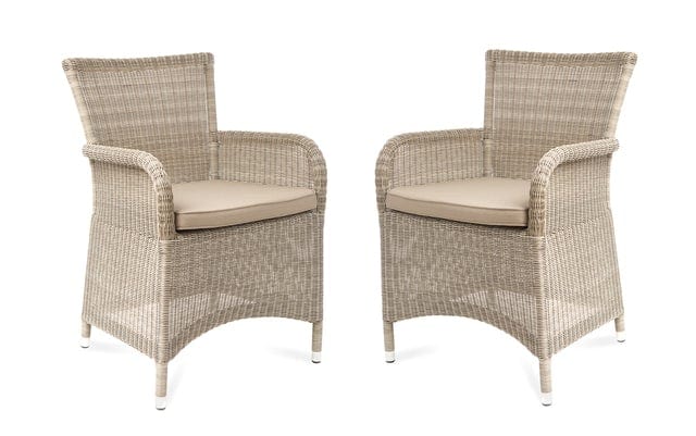 CO9 Design Outdoor Dining Chairs Savannah White Coral Wicker Dining Chair w/ Taupe Cushion - Set of 2