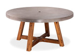 CO9 Design Outdoor Dining Table CO9 Design - 59" Bridge | Round 5 Piece Dining Set | Concrete Top with Acacia Base - Vinyl Wicker Chairs | [BD59U] [JU15CUSJU15SKY-2]