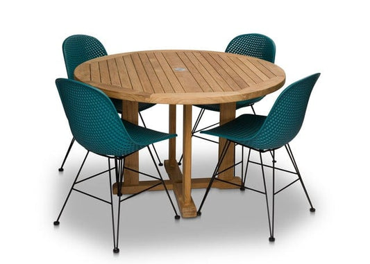 CO9 Design Outdoor Dining Table CO9 Design | Essential 48" Round Teak Dining Table | 5 Piece Dining Set