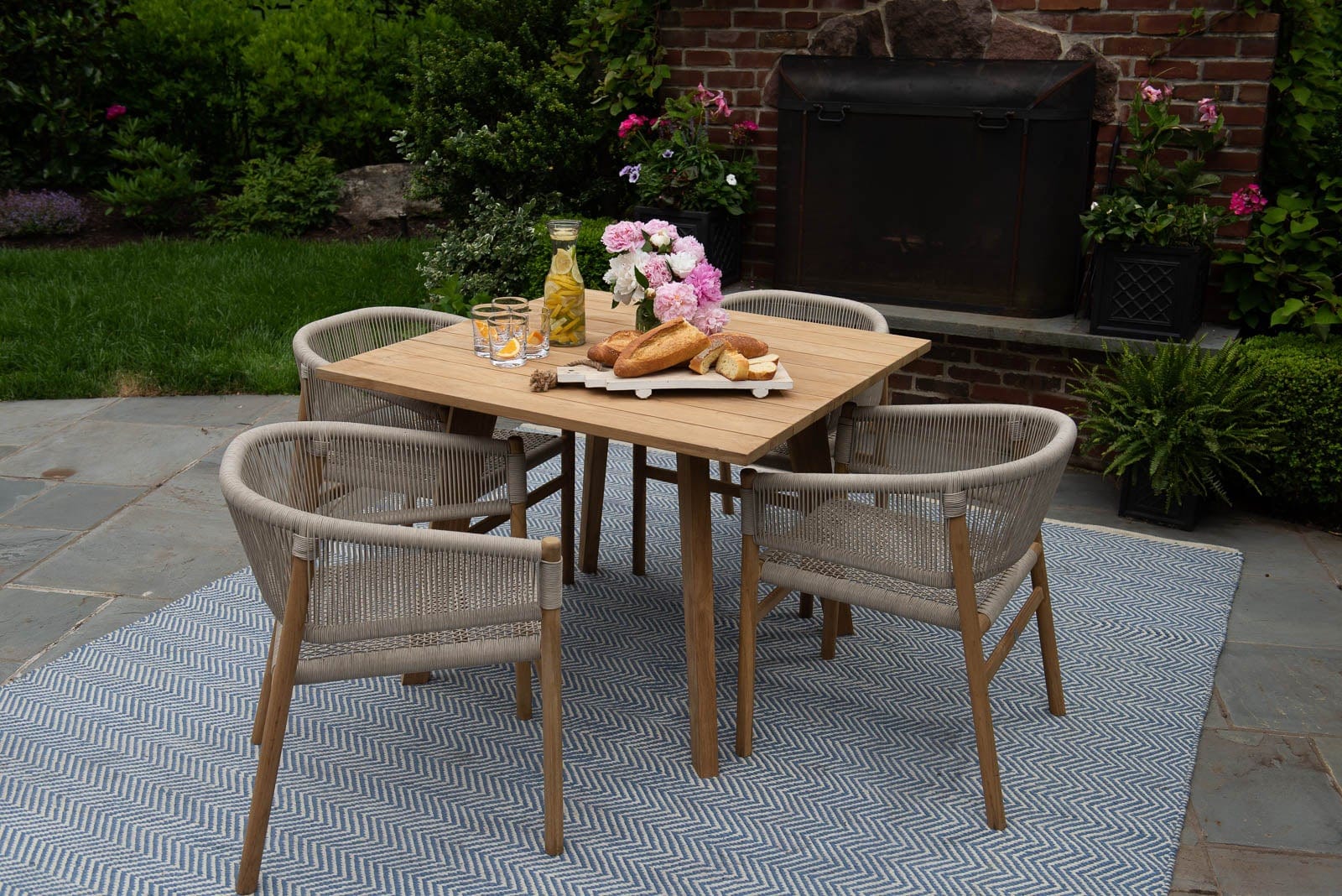 CO9 Design Outdoor Dining Table CO9 Design - Essential Square Teak 5 Piece Dining Set (two sets of legs included for coffee table conversion) | [ES41] [AV15N]