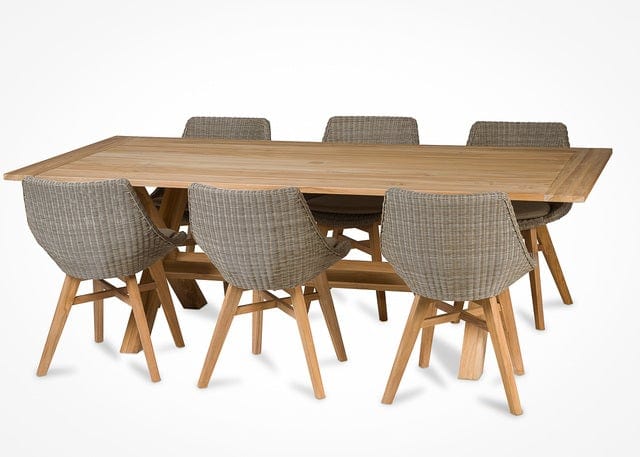 CO9 Design Outdoor Dining Table Lakewood 90"/ 72" Dining Table w/ Trestle Base, Natural Teak