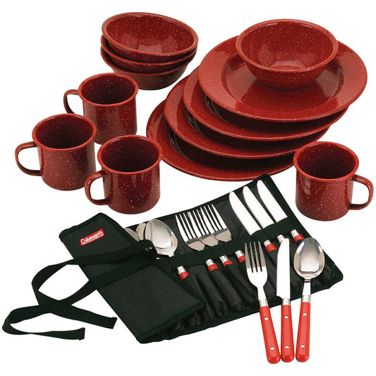 Coleman Accessories Coleman 24-Piece Speckled Enamelware Cook Set - Red [2000016407]