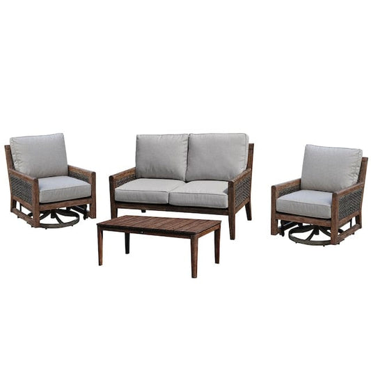 Courtyard Casual Conversation Set Courtyard Casual -  Bermuda FSC Teak 4 Piece Motion Seating Set with Loveseat, Coffee Table, and 2 Swivel Gliders | 5448