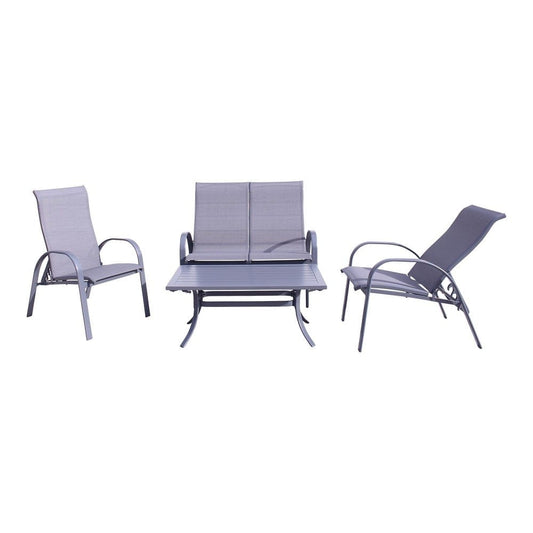 Courtyard Casual Conversation Set Courtyard Casual -  Santa Fe Dark Gray 4 Piece Loveseat Glider Set with 1 Loveseat Glider, 2 Reclining Sling Chairs and 1 Rectangle Coffee Table | 5576