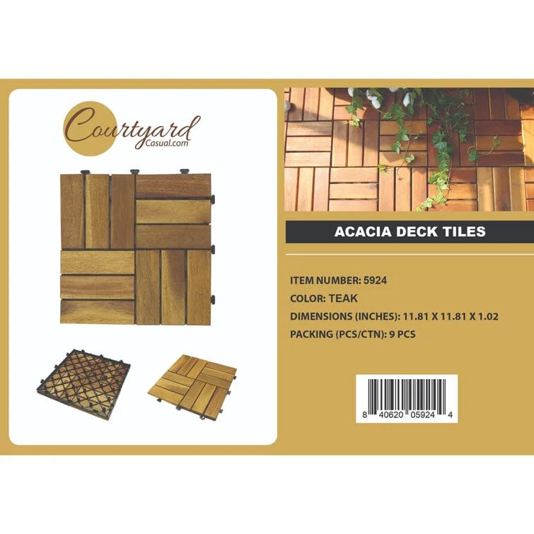 Courtyard Casual Courtyard Casual -  Acacia 12" x 12" Deck Tile Pack of 9 in Teak with Parkay Pattern | 5924