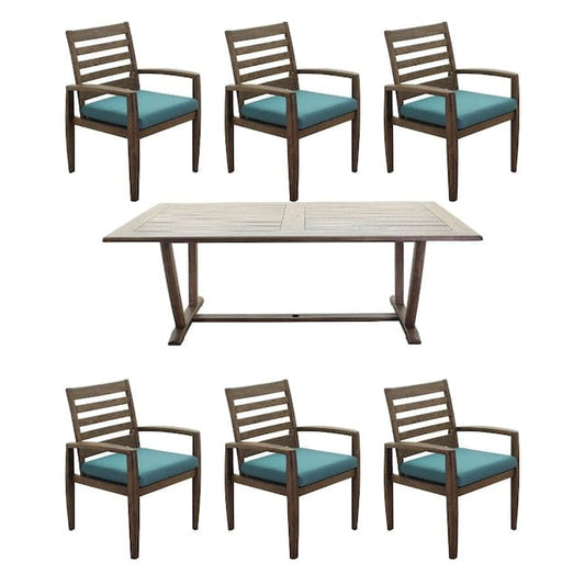Courtyard Casual Courtyard Casual -  Avalon FSC Teak 84" Rectangular Dining Table and 6 Arm Dining Chairs 7 Piece Dining Set | 5382