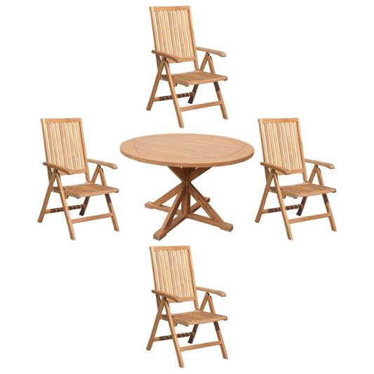 Courtyard Casual Courtyard Casual -  Heritage Teak 5 Piece 48" Flag Leg Dining Table Set with 4 Five Position Arm Chairs | 5477