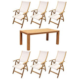 Courtyard Casual Courtyard Casual -  Heritage Teak 7 Piece 71" Rectangle Dining Table Set with 6 Sling Reclining Arm Chairs | 5475