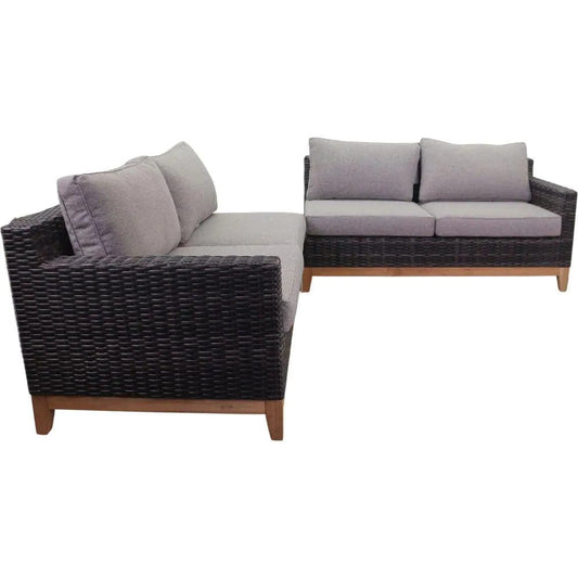 Courtyard Casual Courtyard Casual -  Maywood Silver Oak with Teak 2 Piece Sectional Set with 1 Left Loveseat and 1 Right Loveseat with Cushions | 5847