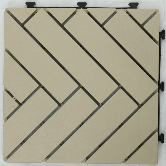 Courtyard Casual Courtyard Casual -  Plastic 12" x 12" Deck Tile Pack of 9 in Cream with Herringbone Pattern | 5929