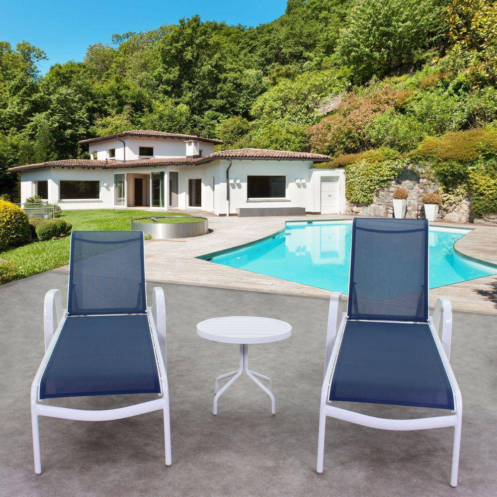 Courtyard Casual Courtyard Casual -  Santa Fe 3 pc Set in White with 2 Chaise Lounges and 1 Round 20" End Table | 5617