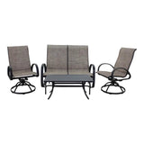 Courtyard Casual Courtyard Casual -  Santa Fe 4 pc Loveseat Glider Set in Java with 1 Loveseat Glider, 1 Coffee Table and 2 Swivel Rockers | 5685