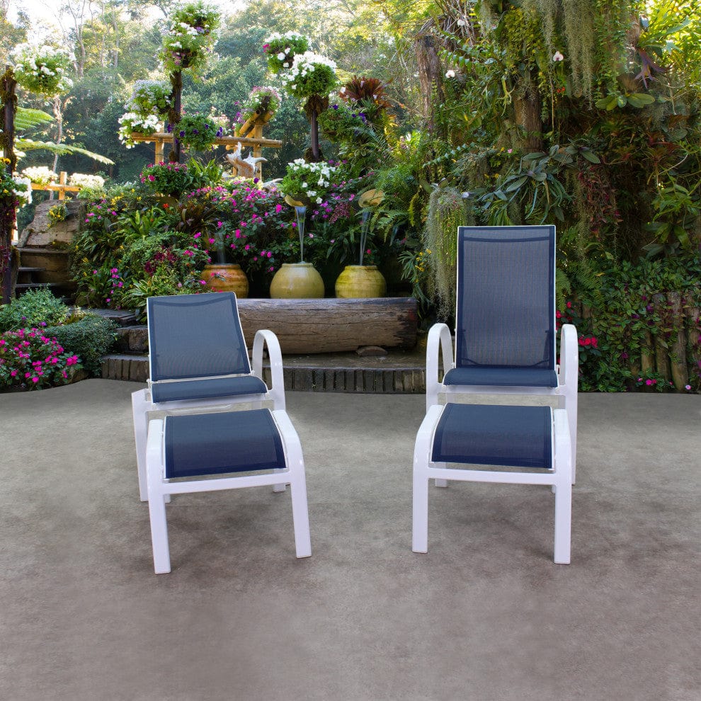 Courtyard Casual Courtyard Casual -  Santa Fe 4 pc Set in White with 2 Reclining Sling Chairs and 2 Sling Ottomans | 5621