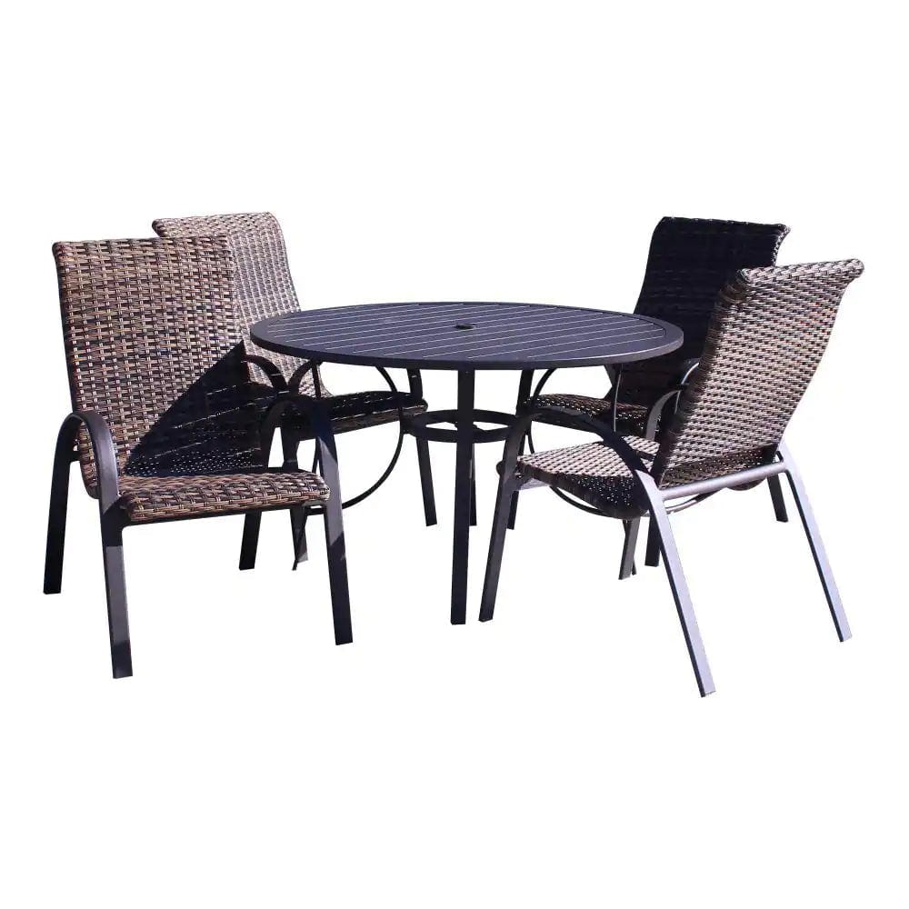 Courtyard Casual Courtyard Casual -  Santa Fe 5 pc Dining Set in Java with 48" Round Table and 4 Wicker Chairs | 5703