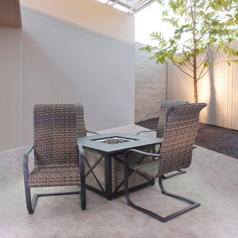 Courtyard Casual Courtyard Casual -  Santa Fe 5 pc Fire Pit Set in Java with 1 Square Fire Pit and 4 Wicker Spring Chairs | 5699