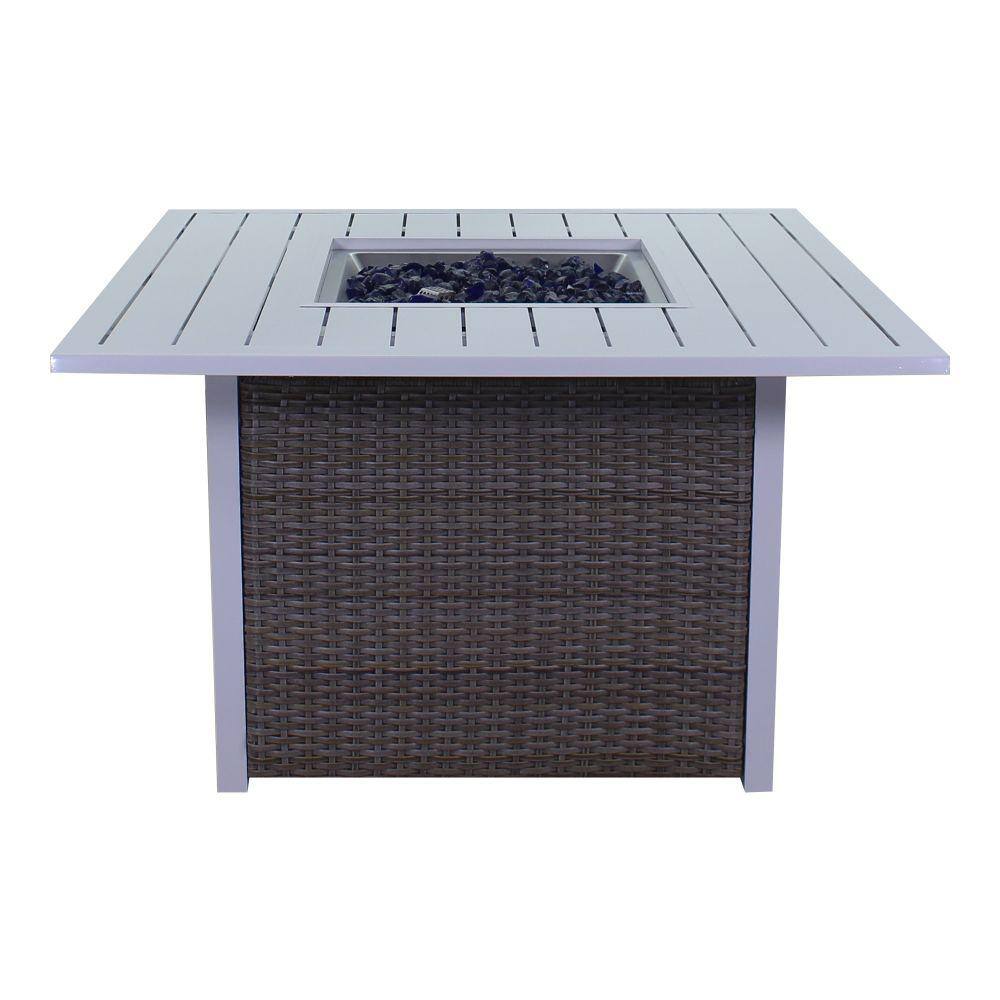 Courtyard Casual Courtyard Casual -  Santa Fe 5 pc Fire Pit Set in White with 1 Square Fire Pit and 4 Wicker Spring Chairs | 5637