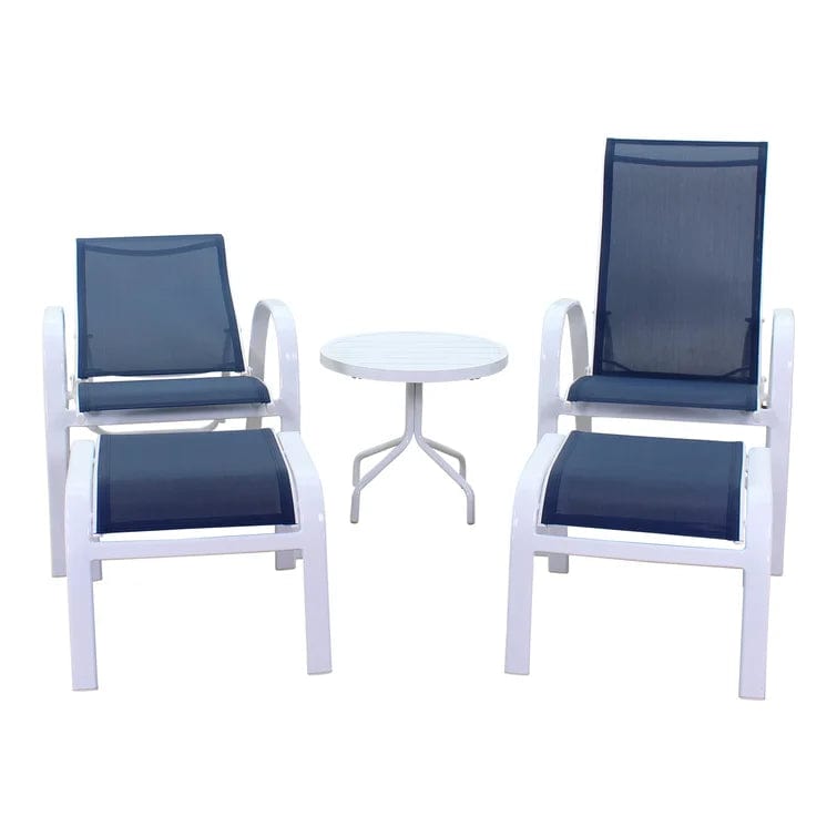 Courtyard Casual Courtyard Casual -  Santa Fe 5 pc Reclining Sling Seating Set in White with 2 Reclining Sling Chairs, 2 Sling Ottomans and 1 End Table | 5622