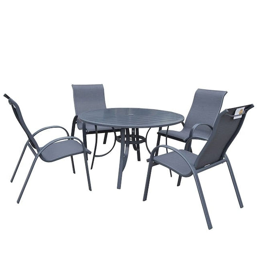 Courtyard Casual Courtyard Casual -  Santa Fe 5 Piece Sling 48" Round Table Dining Set with 4 Sling Chairs | 5177