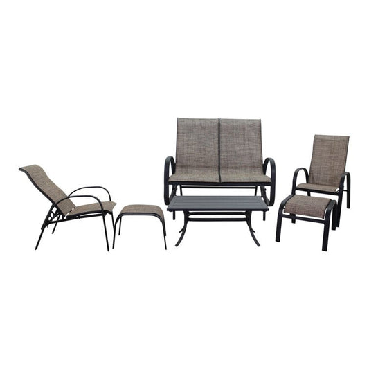 Courtyard Casual Courtyard Casual -  Santa Fe 6 pc Loveseat Glider Set in Java with 1 Loveseat Glider, 1 Coffee Table, 2 Reclining Sling Chairs and 2 Ottomans | 5688