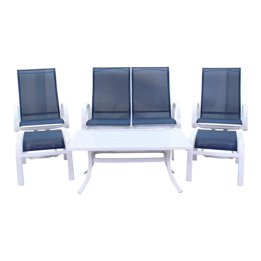 Courtyard Casual Courtyard Casual -  Santa Fe 6 pc Loveseat Glider Set in White with 1 Loveseat Glider, 1 Coffee Table, 2 Sling Swivel Rockers and 2 Ottomans | 5625