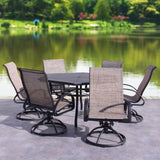 Courtyard Casual Courtyard Casual -  Santa Fe 7 pc Hexagon Dining Set in Java with 60" Hexagon Table and 6 Sling Swivel Rockers | 5706
