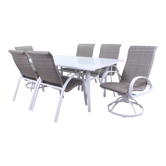 Courtyard Casual Courtyard Casual -  Santa Fe 7 pc Mixed Dining Set in Java with 72" Rectangle Table, 2 Swivel Rockers and 4 Wicker Chairs | 5912