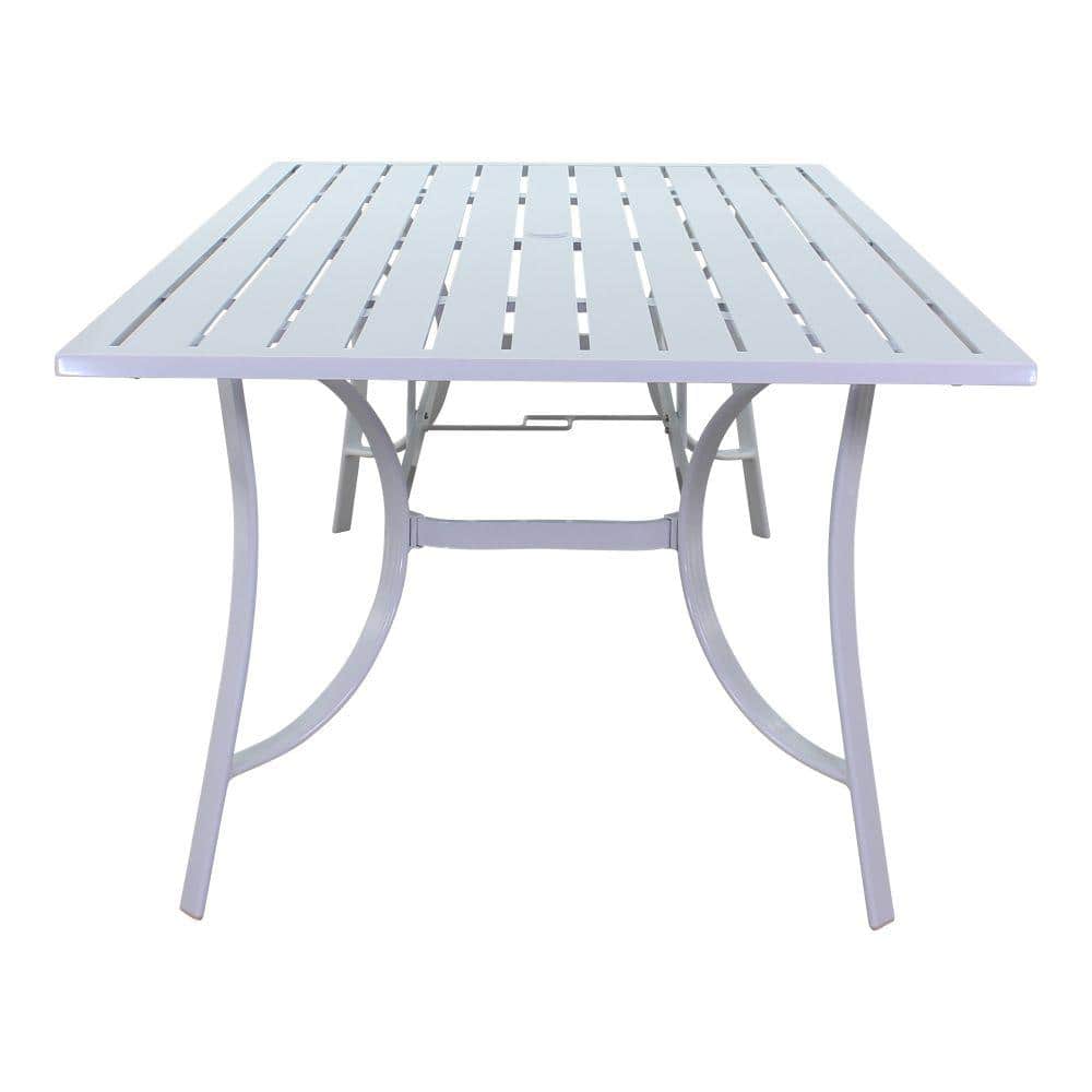 Courtyard Casual Courtyard Casual -  Santa Fe 72" x 42" Rectangle Aluminum Dining Table with Slat Top and Umbrella Hole in White | 5613