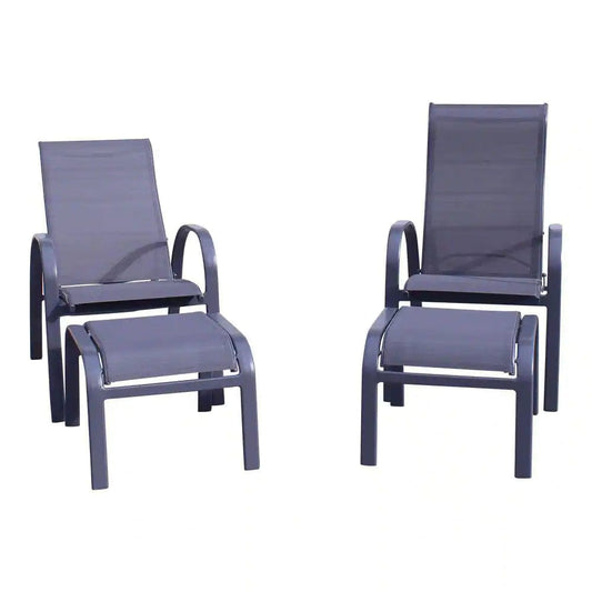 Courtyard Casual -  Santa Fe Dark Gray 4 Piece Set with 2 Reclining Sling Chairs and 2 Sling Ottomans | 5573