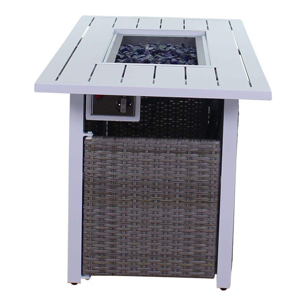 Courtyard Casual Courtyard Casual -  Santa Fe Rectangle Fire Pit in White with 18 lbs of Blue Fire Glass | 5615