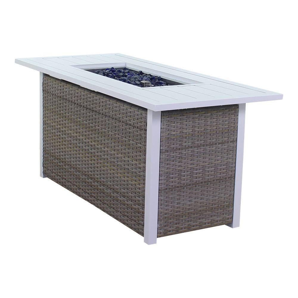 Courtyard Casual Courtyard Casual -  Santa Fe Rectangle Fire Pit in White with 18 lbs of Blue Fire Glass | 5615
