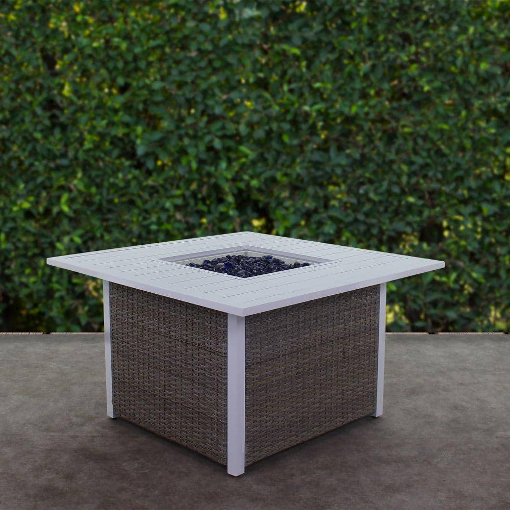 Courtyard Casual Courtyard Casual -  Santa Fe Square Fire Pit in White with 18 lbs of Blue Fire Glass | 5616