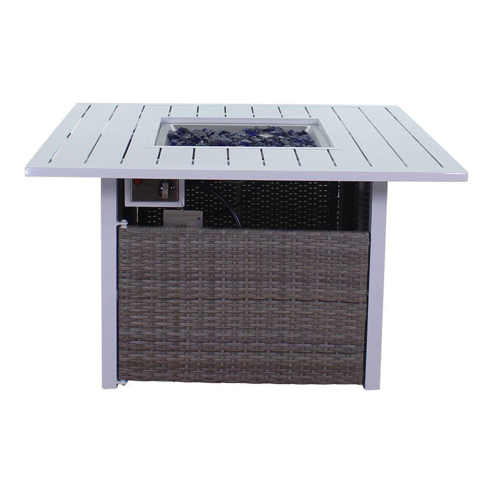 Courtyard Casual Courtyard Casual -  Santa Fe Square Fire Pit in White with 18 lbs of Blue Fire Glass | 5616