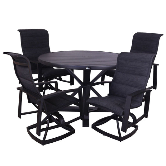 Courtyard Casual Courtyard Casual -  Santorini Black Aluminum 5 Piece Dining Set with 54" Round Table and 4 Padded Sling Chairs | 5945