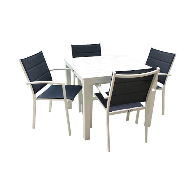 Courtyard Casual Courtyard Casual -  Skyline White Aluminum Outdoor Square Table Dining Set, 5 pc Set | 5075