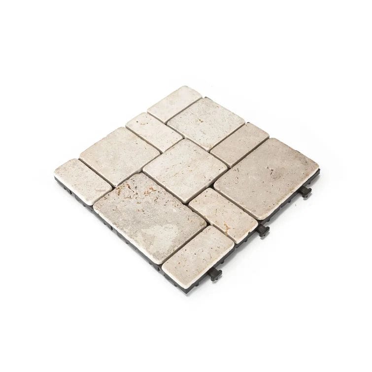 Courtyard Casual Courtyard Casual -  Travertine 12" x 12" Deck Tile Pack of 6 in White with Tile Shape Pattern | 5923