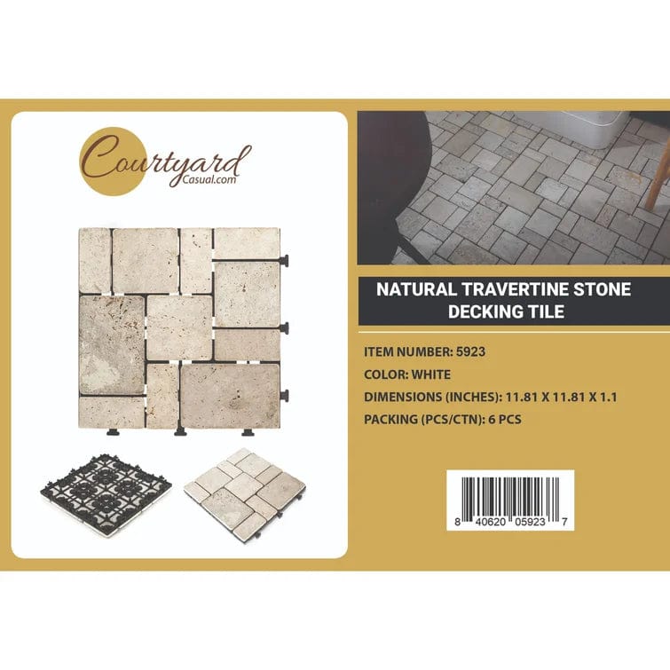 Courtyard Casual Courtyard Casual -  Travertine 12" x 12" Deck Tile Pack of 6 in White with Tile Shape Pattern | 5923