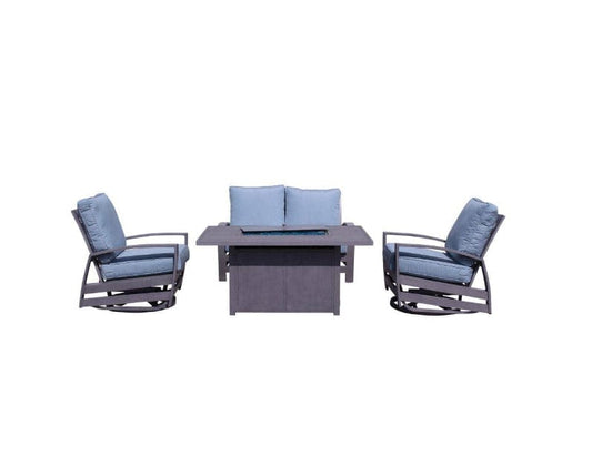 Courtyard Casual Fire Pit Chat Set Courtyard Casual -  Cabo Motion 4 Piece Loveseat Fire Pit Set with 1 Loveseat, 1 Fire Pit and 2 Swivel Gliders | 5286
