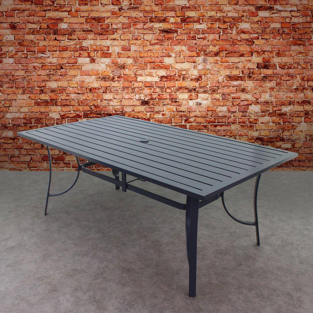 Courtyard Casual Gas Fire Pit Courtyard Casual -  Santa Fe 84 X 42 Rectangle Aluminum Dining Table with Slat Top | 5174