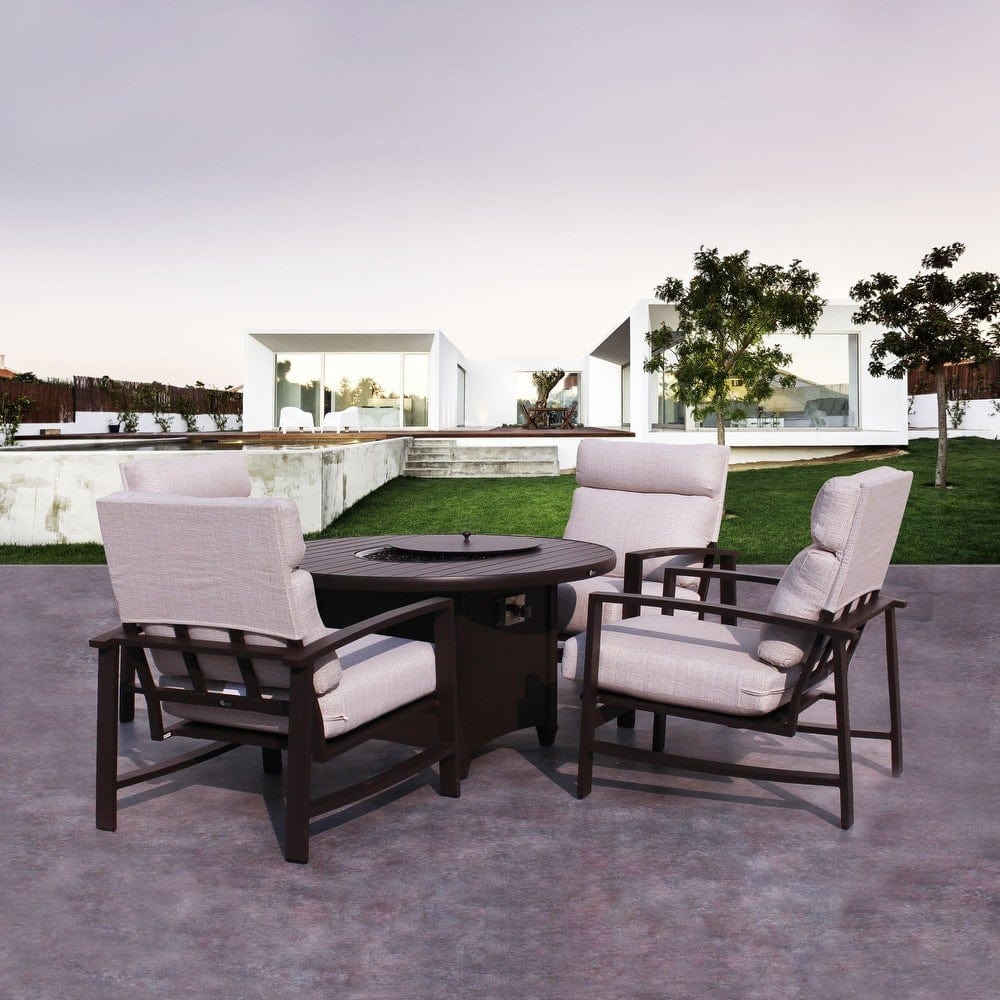 Courtyard Casual Outdoor Chair Courtyard Casual -  Madison 5 pc Firepit Seating Group

Includes:  One 48" Round Firepit and four Club Chairs | 5332