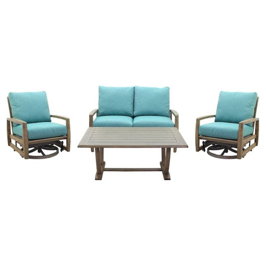 Courtyard Casual Outdoor Coffee Table Courtyard Casual -  Avalon FSC Teak Motion 4 Piece Seating Group with Loveseat, Coffee Table and 2 Swivel Gliders | 5380