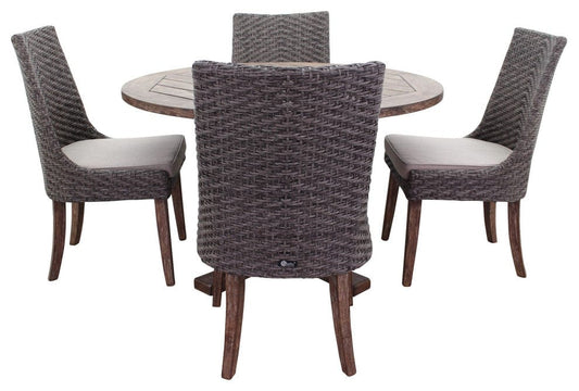Courtyard Casual Outdoor Dining Set Courtyard Casual -  Bermuda FSC Teak 5 pc 48" Flag Leg FSC Teak Dining Set

Includes one 48" Round Dining Table and four Dining Chairs | 5541