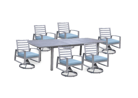Courtyard Casual Outdoor Dining Set Courtyard Casual -  Cabo 7 Piece Swivel Extension Dining Set - 87"/108" Table and 6 Swivel Rocker Chairs | 5295